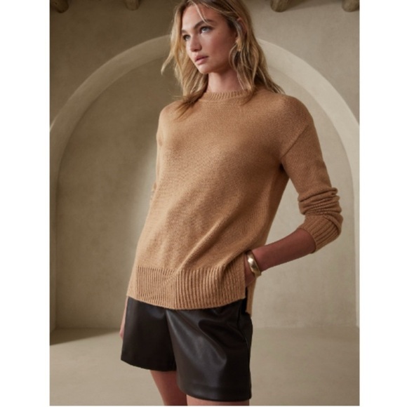 Banana Republic Factory Camel Sweater Crew Neck Essential Sz Large - Picture 1 of 8